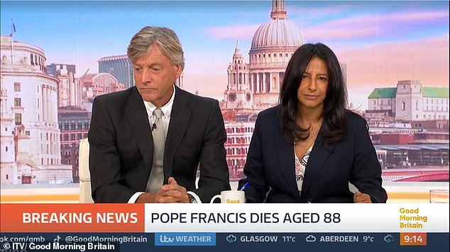 Good Morning Britain host Ranvir Singh was forced into a very hasty outfit change as a mark of respect to Pope Francis after his death on Monday