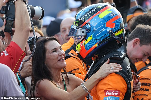 Oscar Piastri's mum, Nicole, (pictured left, alongside her son) says she wishes her son was more risk-averse when looking to challenge Max Verstappen