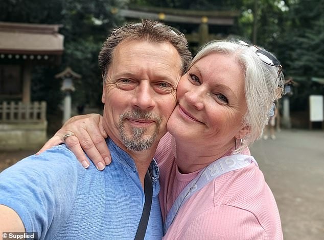 Leonie Bint, 57, (right) retired two years ago after working as a branch manager with the Macarthur Credit Union and doing the books for her husband Kelvin's (left) business that specialised in repairing metal elevator door scratches and dents