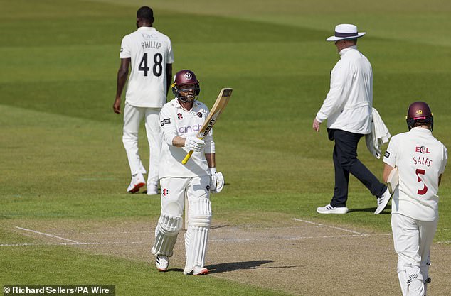 Northamptonshire skipper Luke Proctor (left, raising bat) continues to shine with bat and ball