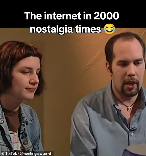 A video clip from the 2000s ranking the 'coolest' websites of the era has caused commotion three decades later (Pictured: presenters Gia Milinovich and Tom Lanham)