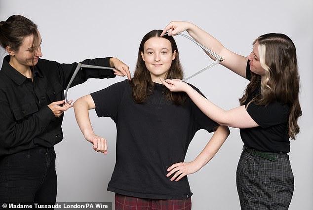 The actor, 21, who is non-binary, had their facial features measured by staff and was seen having their limbs measured for the lifestyle figure