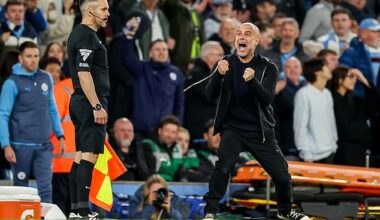 Pep Guardiola celebrated wildly when Man City scored their 94th minute winner against Villa