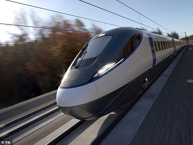 An artist's impression of a early visualisation of a train running on the HS2 network