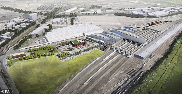 An artist's impression of Old Oak Common station which is being built in Acton, West London