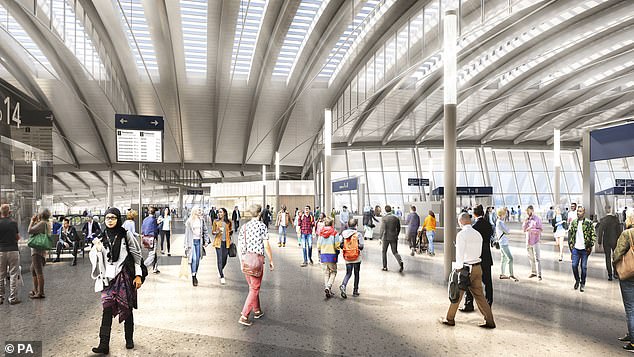 The proposed interior of Old Oak Common which will connect HS2 with the Elizabeth line