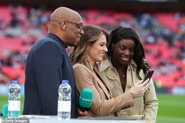 Wright, Karen Carney and Aluko share a laugh while working on punditry duty for ITV in 2023
