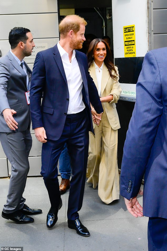 Following Meghan's appearance at the event, which also saw Ryan Reynolds take to the stage , the high-profile couple were spotted once again - this time leaving via a side door, flanked by security