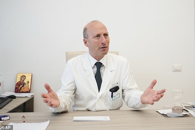 When Alfieri first entered the Pope's Santa Marta residence on Monday morning, he said it was 'difficult to think that he needed to be hospitalised'