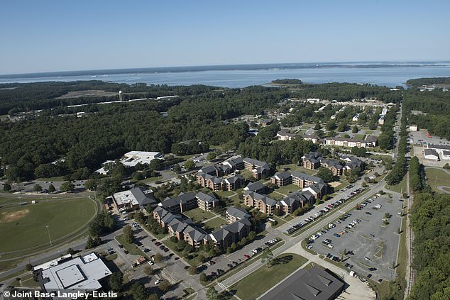An experimental stunt plane crashed at Langley Air Force Base (pictured) in Virginia on Thursday