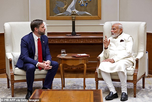 Vice President JD Vance (left) met with India's Prime Minister Narendra Modi (right) on April 21.