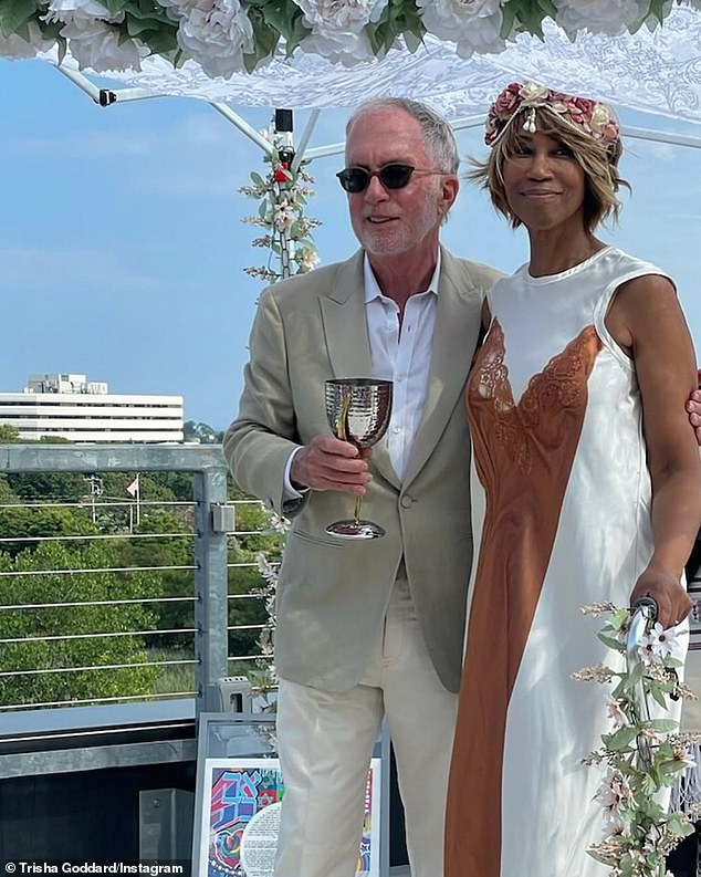 Trisha Goddard and husband Allen, whom she described as her 'rock', on their wedding day