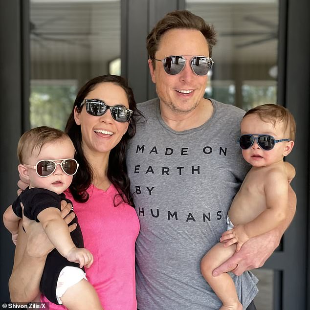 Shivon Zilis, current director of Musk's company Neuralink, is mother to twins Strider and Azure by Musk via IVF who were born in 2021 (pictured) and two other children born in 2024 and 2025. The most recent baby is confirmed to have been by IVF