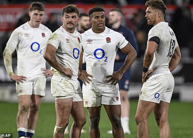 George Furbank (second left) missed the Six Nations and is still struggling with an arm injury