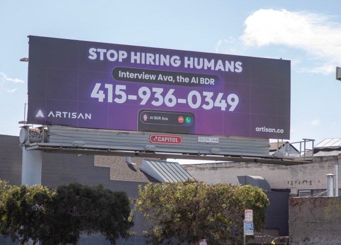Artisan "Stop hiring humans" billboard.