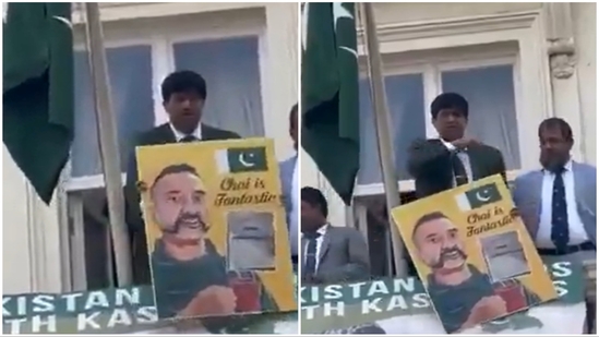 Pak's Colonel Taimur Rahat was also spotted holding a poster featuring a sketch of IAF pilot Captain Abhinandan Varthaman. (X)