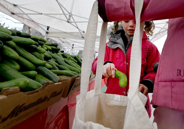 April 5:Alee D. picks out cucumbers at Rocky Mountain Fresh...