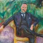 A painting of a man on a chair.