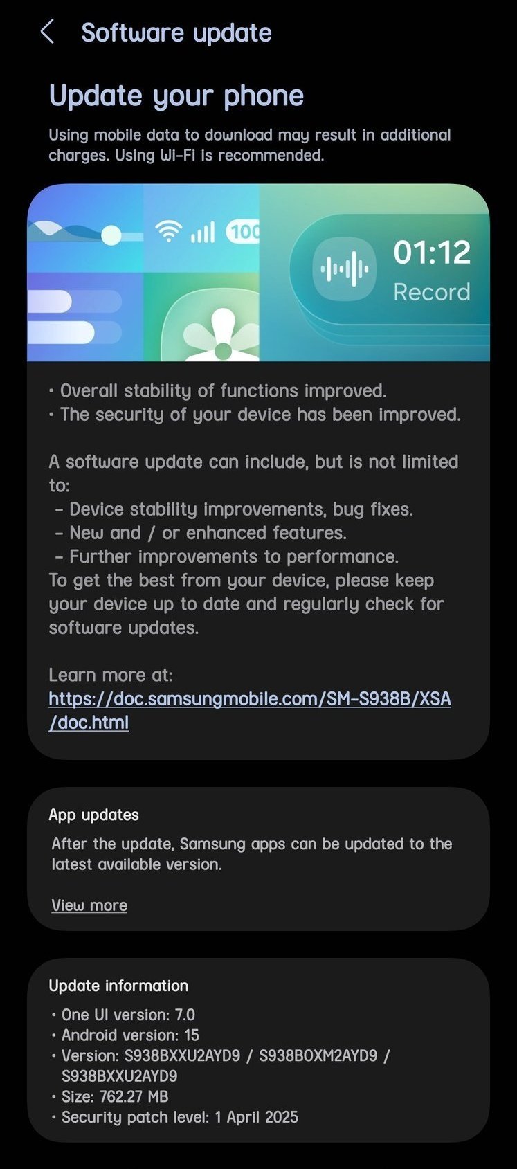 galaxy s25 april 2025 update