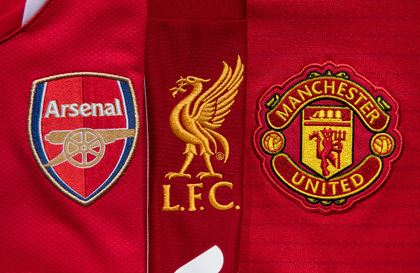 The Club Badges of Arsenal, Liverpool and Manchester United