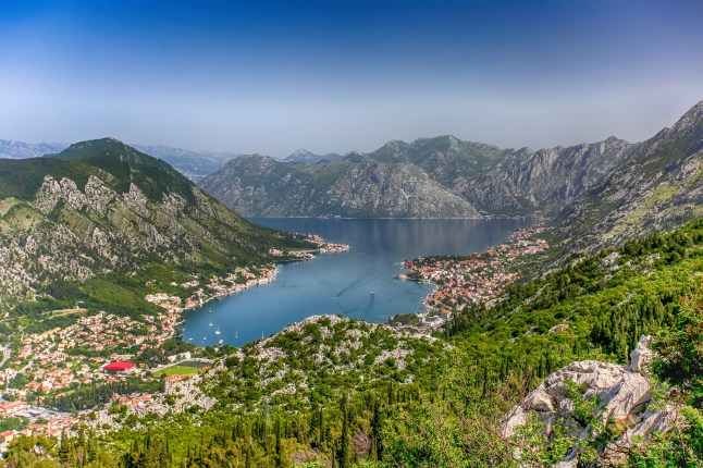 Scenic view of lake and mountains against sky,Tivat,Montenegro