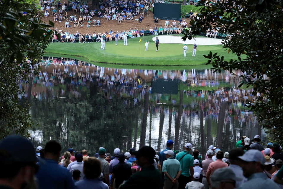 AUGUSTA, GEORGIA - APRIL 05: A general view from behind the ninth tee across the lake to the green during the par 3 competition prior to the 2023 Masters Tournament at Augusta National Golf Club on April 05, 2023 in Augusta, Georgia. (Photo by David Cannon/Getty Images)