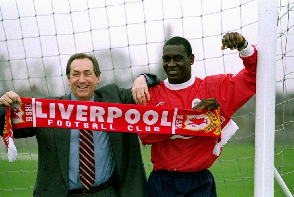 Emile Heskey with Liverpool manager Gerard Houllier as he signs for Liverpool.  Mandatory Credit: AllsportUK  /Allsport