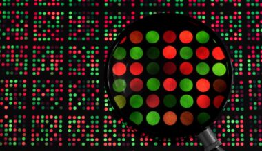 magnifying glass examining DNA chip