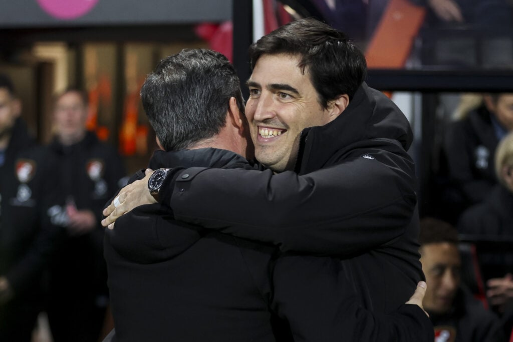 Head Coaches Marco Silva of Fulham and Andoni Iraola of Bournemouth during the Premier League match between AFC Bournemouth and Fulham FC at Vitali...
