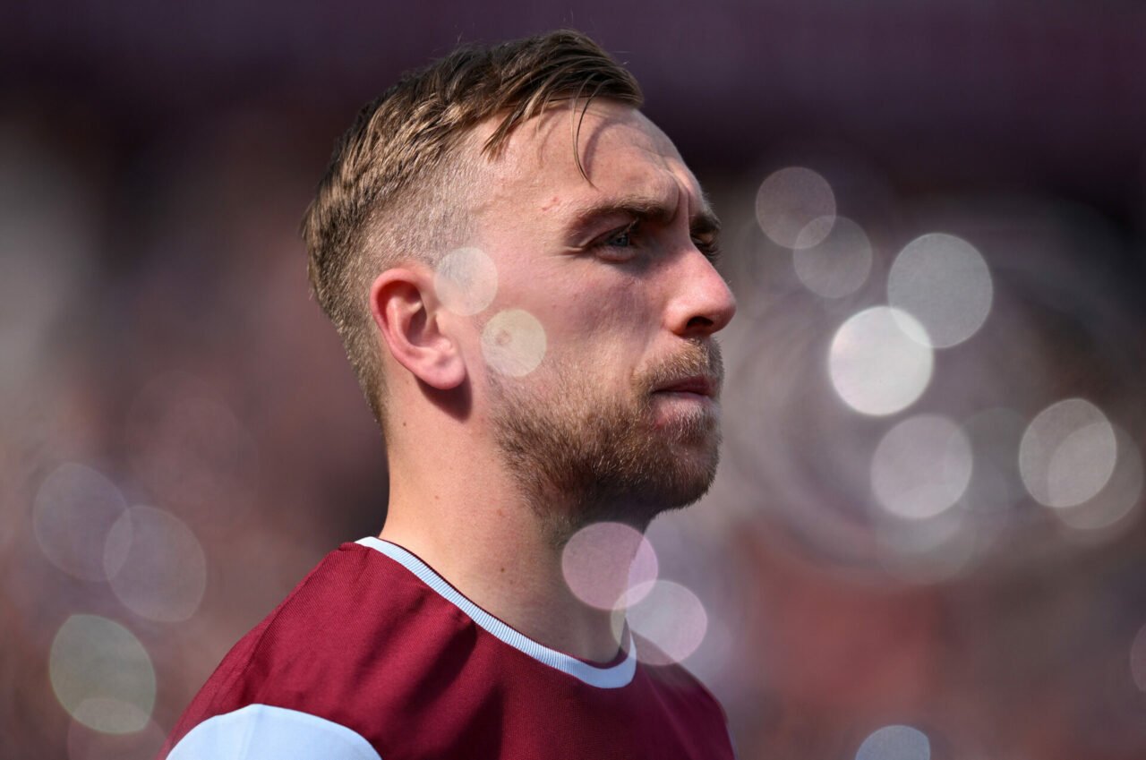 Jarrod Bowen of West Ham United walks out for the Premier League match between West Ham United FC and Southampton FC at London Stadium on April 19,...