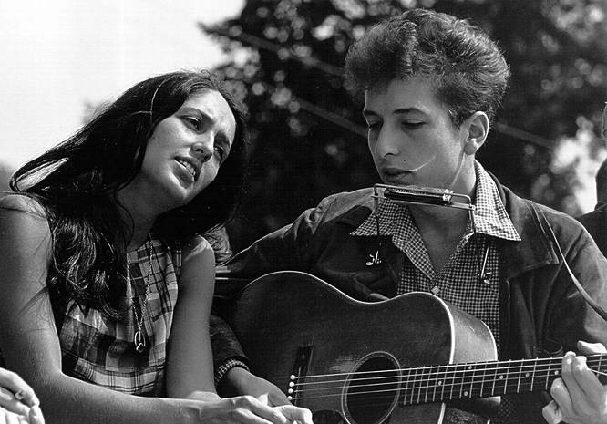 Joan Baez and Bob Dylan at a Civil Rights Rally in 1963