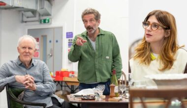 Giant - rehearsals. Elliot Levey, John Lithgow, Aya Cash. Photos by Johan Persson