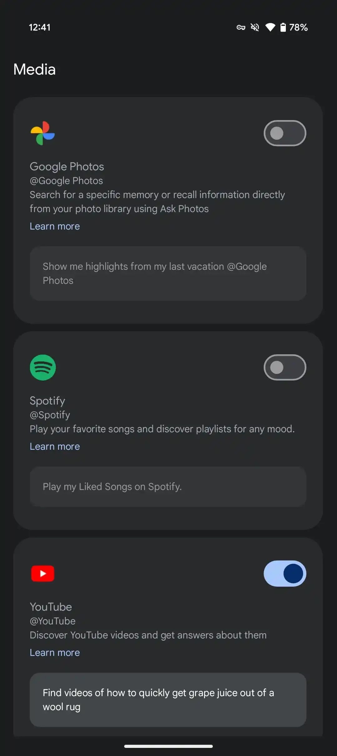 google gemini android app google photos integration toggle