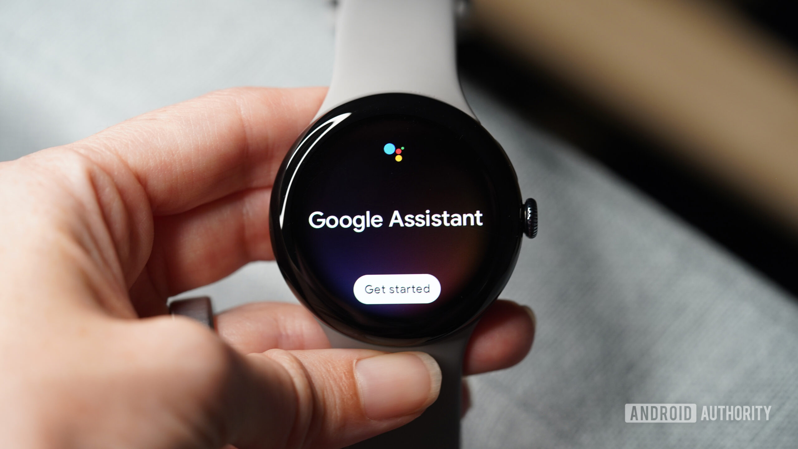 A Google Pixel Watch 3 user accesses Assistant.