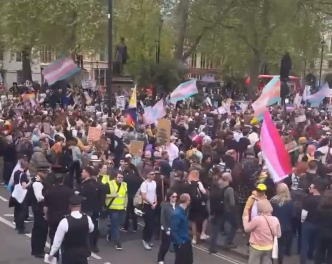 Statues vandalised during trans rights protest in London – police appeal for information