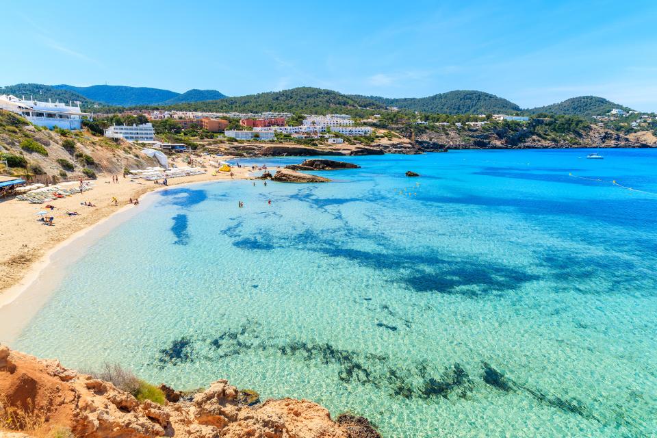 JEFWM5 View of Cala Tarida bay and beach, Ibiza island, Spain
