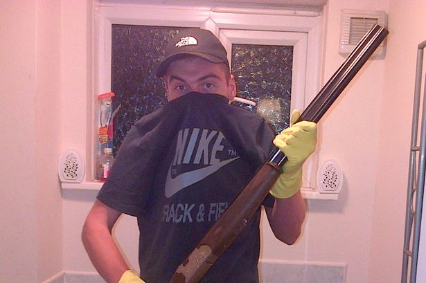 Joshua Caldwell, 24, jailed for 15 years after posing with a shotgun. He was also jailed over drugs offences