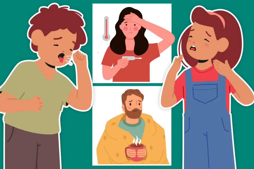 Illustration of people showing symptoms of tuberculosis.