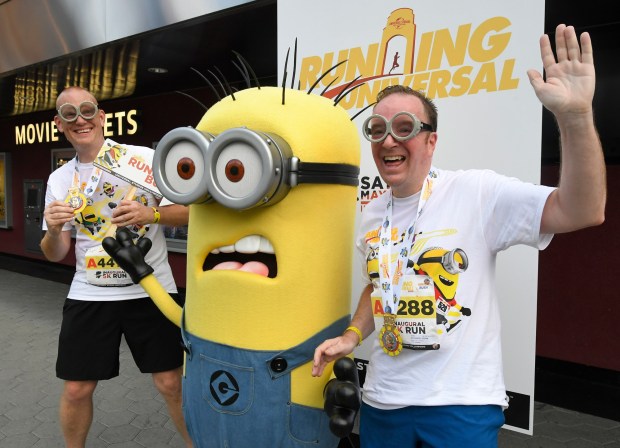 David Wood and Steven McGumnigel traveled from London England to participate in the Universal Studios Hollywood's first-ever 5k Minion Run in 2019. (Photo by John McCoy, Contributing Photographer)