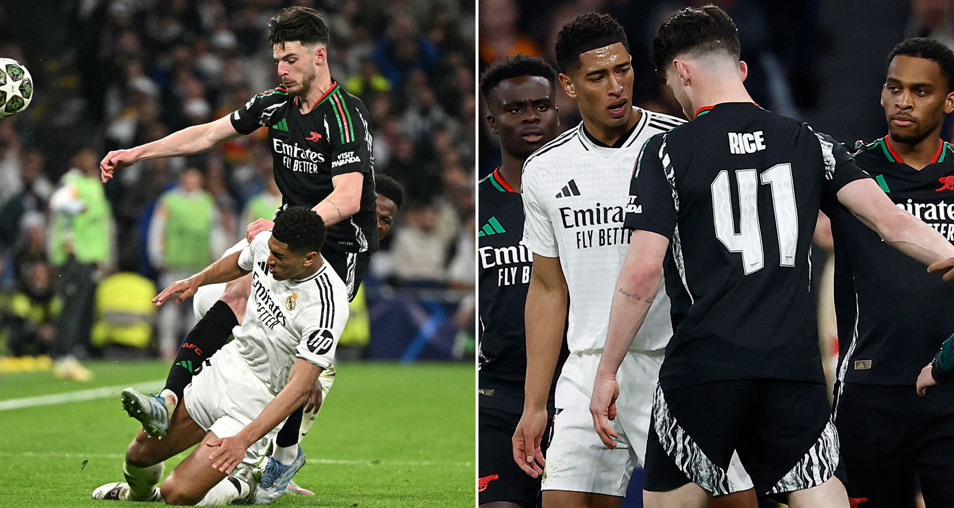 Jude Bellingham squares up to England pal Declan Rice as tempers risk boiling over in Real Madrid vs Arsenal clash