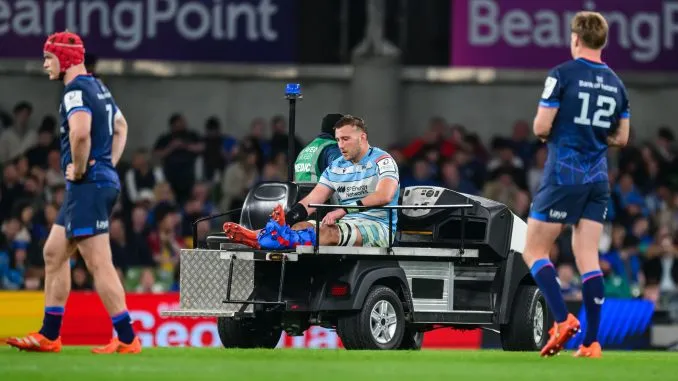 Matt Fagerson is carted from the field. Image: © Craig Watson - www.craigwatson.co.uk