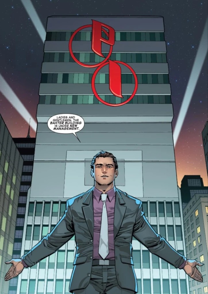 Peter Parker presenting the Baxter Building as the headquarters of Parker Industries
