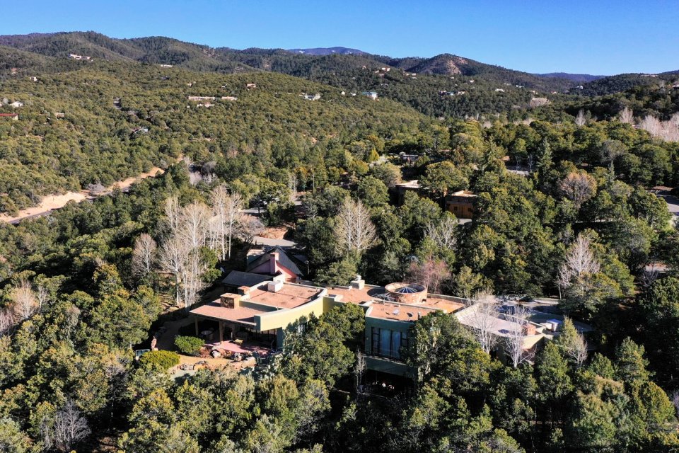 Aerial view of Gene Hackman's house in Santa Fe, New Mexico.