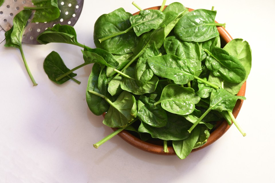Bowl of fresh spinach.