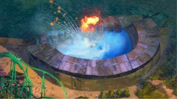 Concept art of a stunt show arena at the Universal Studios Great Britain theme park opening in 2031 outside London. (Courtesy of Universal Studios)