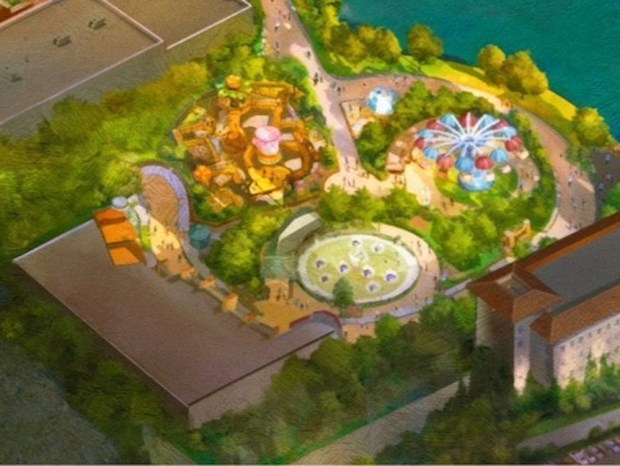 Concept art of a kiddie land with spinning rides at the Universal Studios Great Britain theme park opening in 2031 outside London. (Courtesy of Universal Studios)