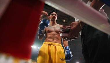 Ryan Garcia (verbally) spars with Devin Haney’s father at Tuesday’s workout