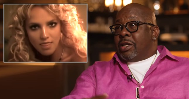 Compilation picture of Bobby Brown in pink shirt with inset picture of Britney Spears on left
