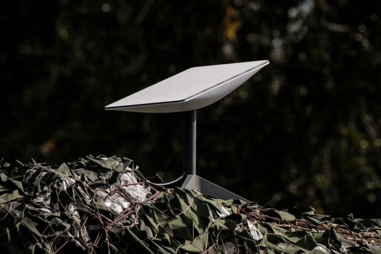 This photograph taken on September 25, 2022, shows an antenna of the Starlink satellite-based broadband system donated by the US tech billionaire Elon Musk in Izyum, Kharkiv region, amid the Russian invasion of Ukraine. (Photo by Yasuyoshi CHIBA / AFP) (Photo by YASUYOSHI CHIBA/AFP via Getty Images)