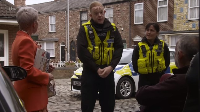 Craig Tinker talks to Debbie and Kevin Webster in Coronation Street